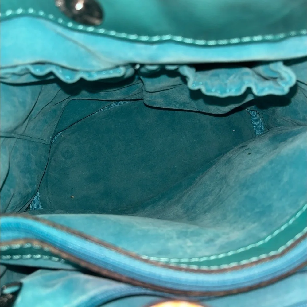 Patricia Nash Octavia Leather Blue Teal & Beige Women's Wicker Woven Tote